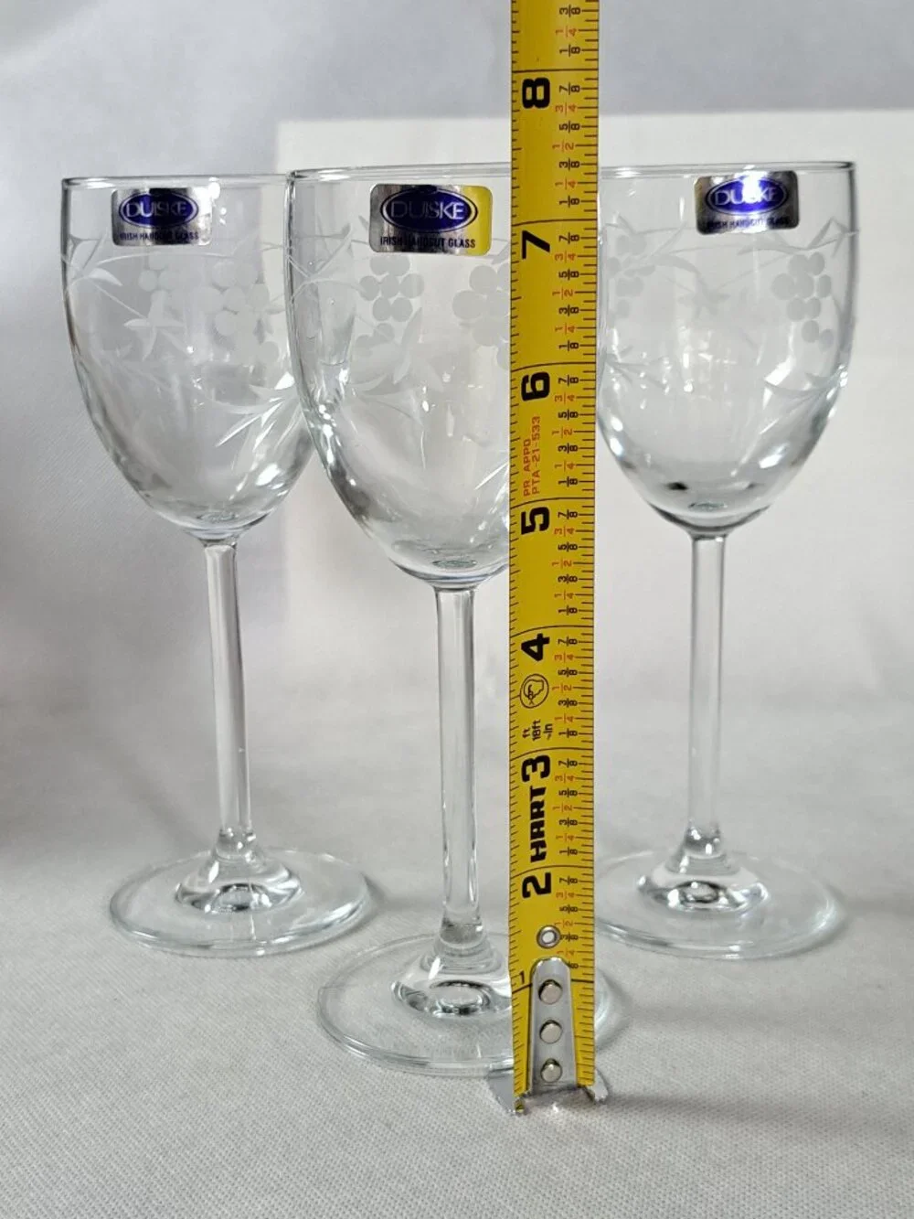 Duiske Irish Handcut Glasses Set of Three Grape Pattern with tags Small Wine ?